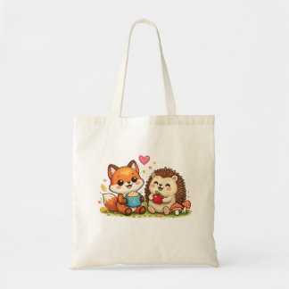 Cute Fox and Hedgehog Tote Bag – Adorable Woodland Tygkasse
