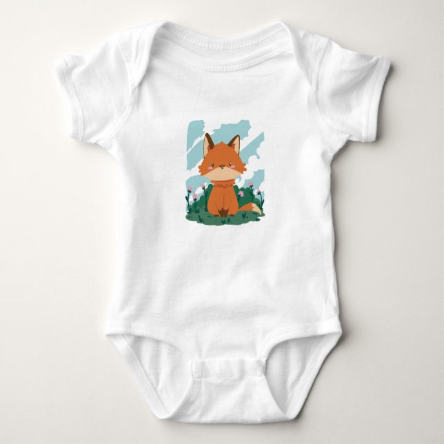 Cute Fox Animal in Garden T Shirt (Framsida)