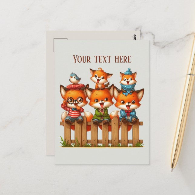 Cute Fox animal lovers Postcard Vykort (Fram/Back In Situ)