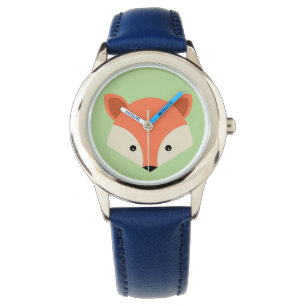 Cute Fox Ansikte på Gröntens bakgrund Armbandsur