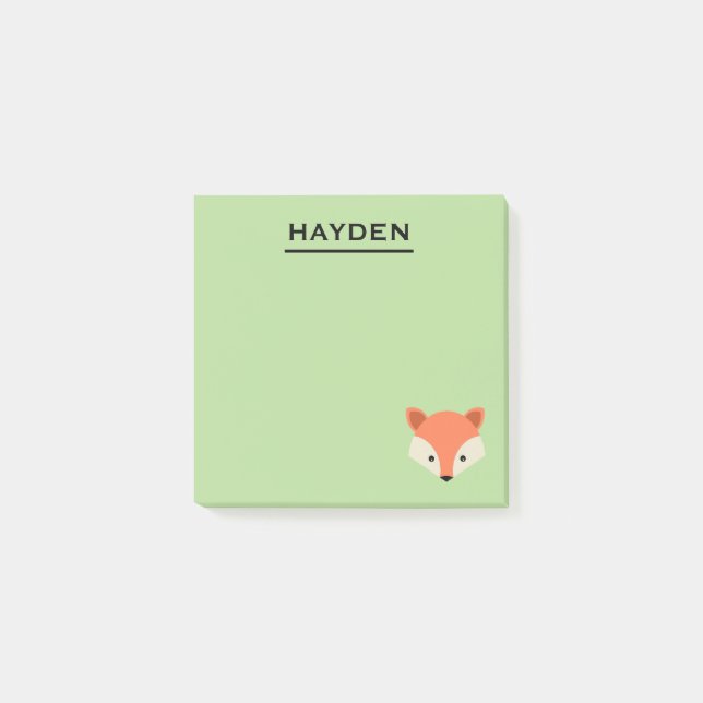 Cute Fox Ansikte på Gröntens Personlig Post-it Block (Framsida)