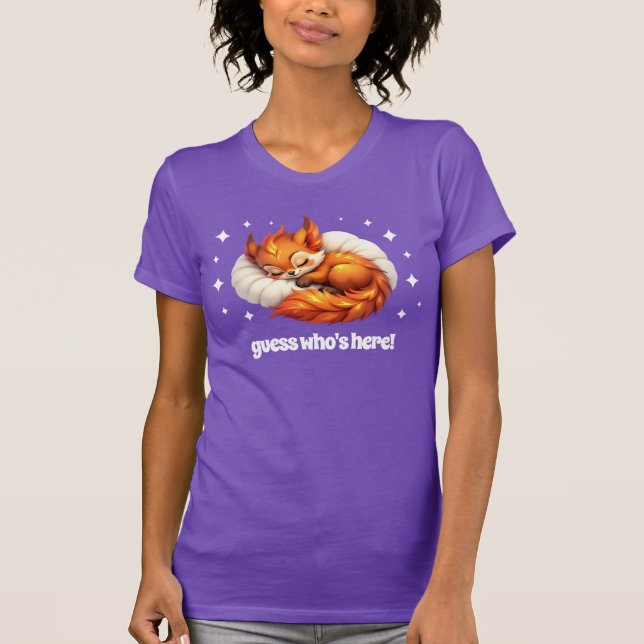 Cute Fox Asleep in Starry Sky Baby Shower T Shirt (Framsida)