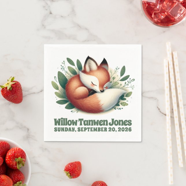 Cute Fox Asov i Löv Baby Shower Pappersservett (Insitu)