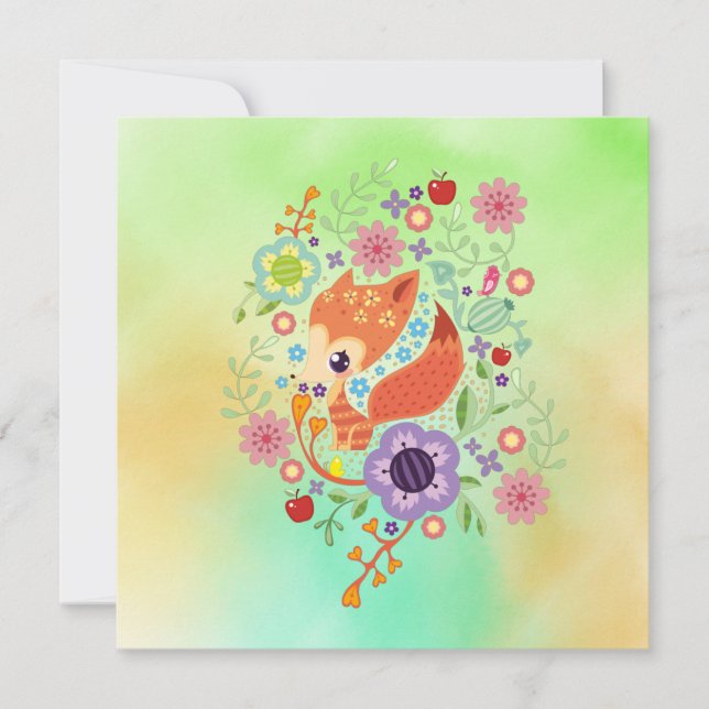 Cute Fox Baby Art Animal med Blommigt (Framsida)
