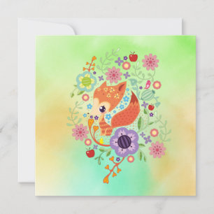 Cute Fox Baby Art Animal med Blommigt