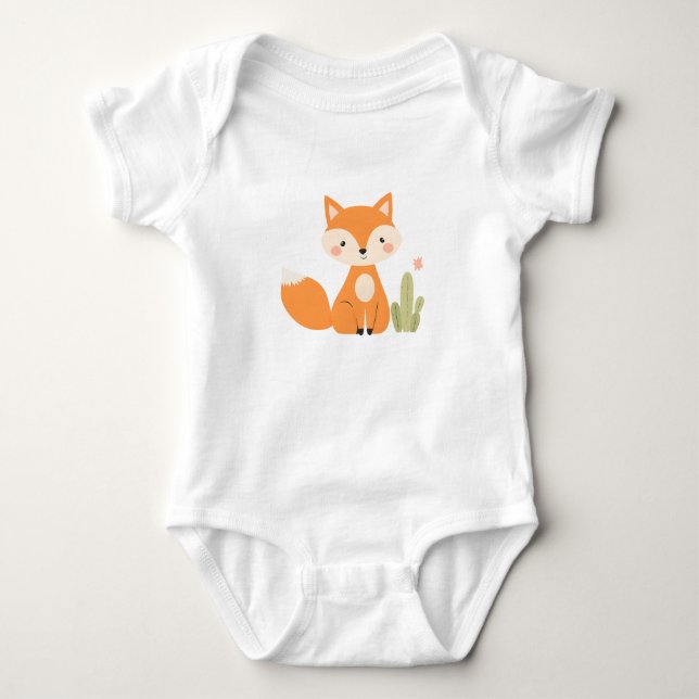 Cute Fox Baby Jersey Bodykostym T Shirt (Framsida)