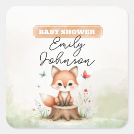 Cute fox baby shower fyrkantigt klistermärke