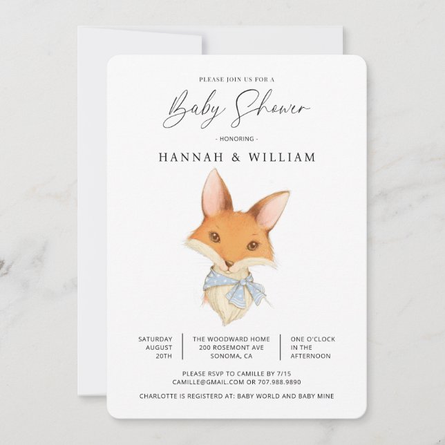 Cute Fox Baby Shower Gender Neutral Inbjudningar (Framsida)