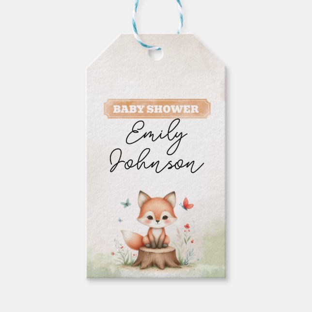 Cute fox baby shower  presentetikett (Framsidan)
