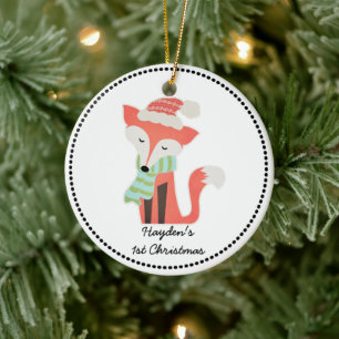 Cute Fox Baby under jul Winter Woodland Rustic Julgransprydnad Keramik