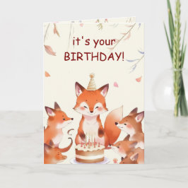 Cute Fox Birthday Card for Kids Kort