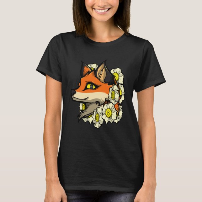 Cute Fox Bitcoin  Idea Fox With Flowers Loves Bitc T Shirt (Framsida)