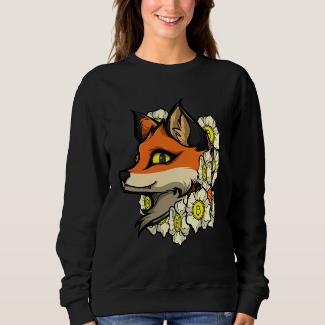 Cute Fox Bitcoin  Idea Fox With Flowers Loves Bitc T Shirt (Framsida)