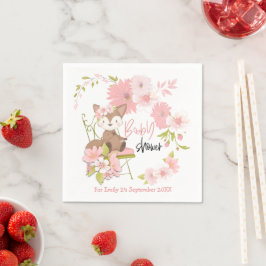 Cute Fox Blommigt Rosa White Namn Girl Baby Shower Pappersservett