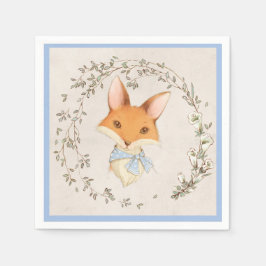 Cute Fox Blue Blommigt Boy Pappersservett