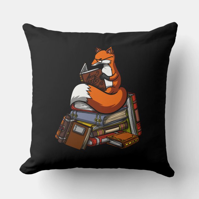 Cute Fox Bok Reading Animal Kudde (Framsida)