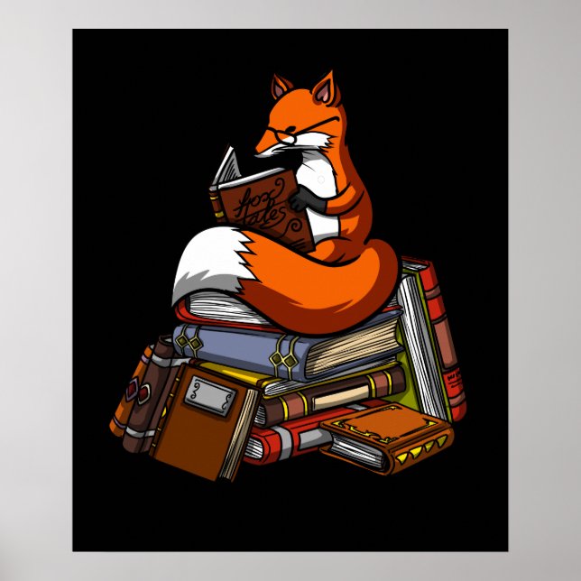 Cute Fox Bok Reading Animal Poster (Framsidan)