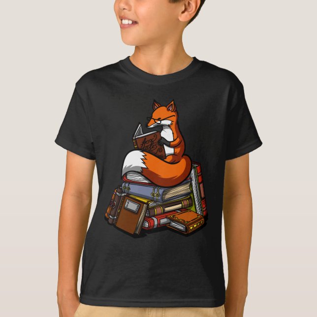 Cute Fox Bok Reading Animal T Shirt (Framsida)