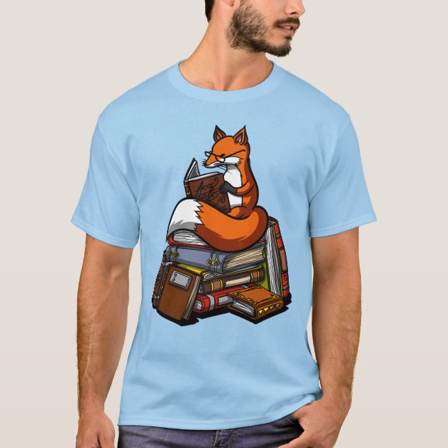 Cute Fox Bok Reading Animal T Shirt (Framsida)