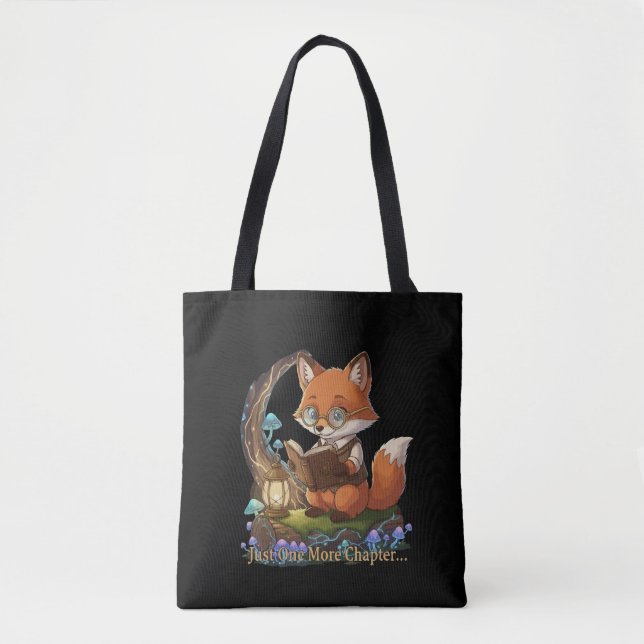 Cute Fox Bookworm "Bara ett till kapitel" Whimsim Tygkasse (Framsida)