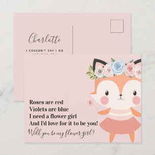 Cute Fox Bröllop Flower Girl Frieri Meddelande Vykort