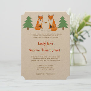 Cute Fox bröllopsinbjudan Inbjudningar