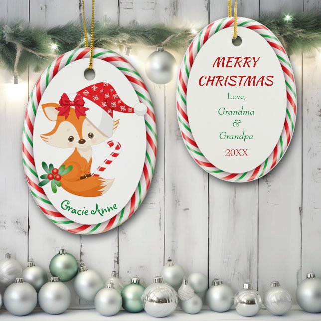 Cute Fox Candy cane Ram Julgransprydnad Keramik (Skapare uppladdad)