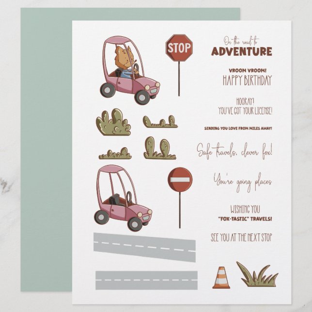 Cute Fox Car Scene Creator Scrapbook Craft Paper (Fram/baksida)