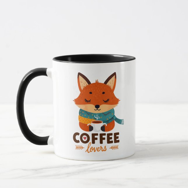 Cute Fox "Coffee Lovers" Mug | Whimsical Forest  Mugg (Vänster)