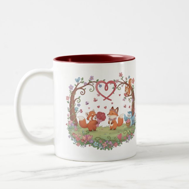 Cute Fox Couple Love Heart Mug Två-Tonad Mugg (Vänster)