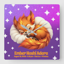 Cute Fox Cub Asleep in Starry Night Sky Natal Fyrkantig Klocka