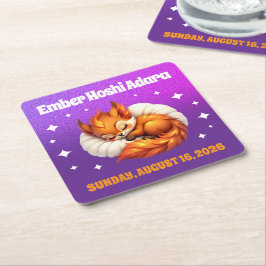 Cute Fox Cub Asleep in Starry Sky Baby Shower Underlägg Papper Kvadrat