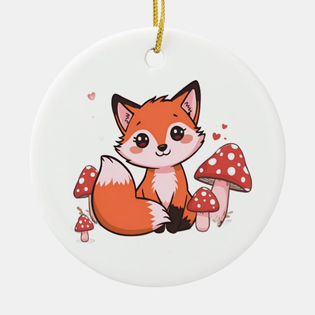 Cute Fox Design – Adorable & Whimsical Artwork  Julgransprydnad Keramik (Framsidan)