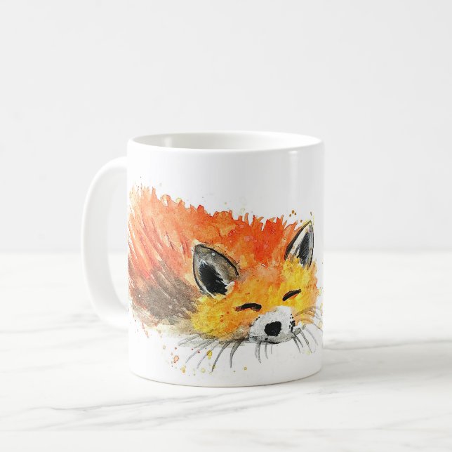 Cute Fox, djur, vattenfärg, vilda djur Kaffemugg (Framsida vänster)