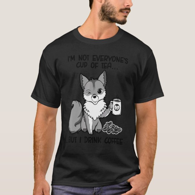 Cute Fox Drinking Coffee Fox Animal Hårig 3 T Shirt (Framsida)