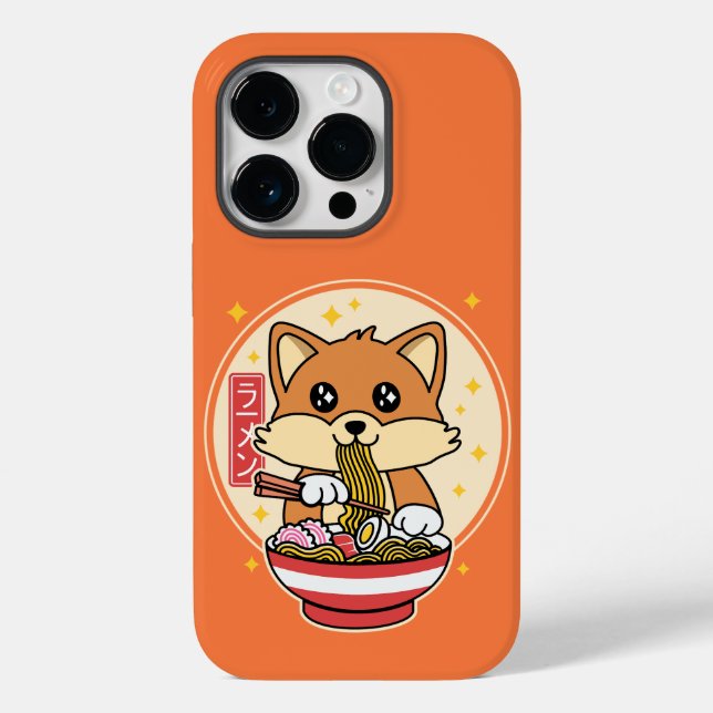 Cute Fox Eating Ramen Kawaii Japansk livsmedelsgåv (Baksida)