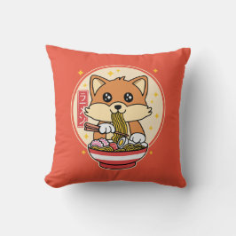 Cute Fox Eating Ramen Kawaii Japansk livsmedelsgåv Kudde