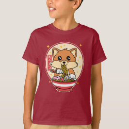 Cute Fox Eating Ramen Kawaii Japansk livsmedelsgåv T Shirt