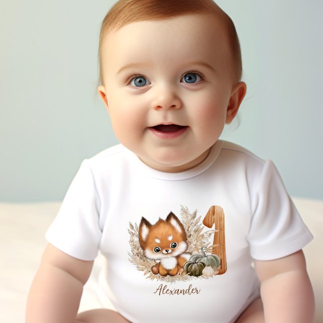 Cute Fox faller 1:a födelsedagen baby T-Shirt (Cute Fox Fall 1st Birthday baby T-Shirt)
