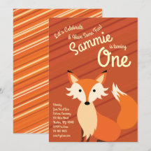Cute Fox-färgade inbjudningar från första födelsed