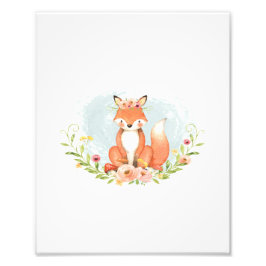 Cute Fox Flicka Nursery Woodland Greenery Decor Fototryck
