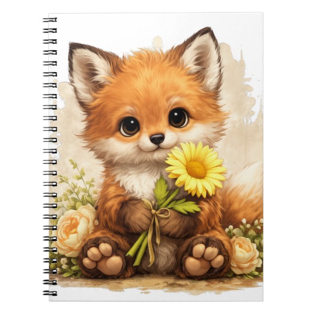 Cute Fox Flower Notebook – Kawaii Animal Anteckningsbok (Framsidan)