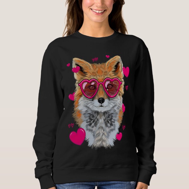 Cute Fox   For Girls Heart Glasses Fox Valentine T Shirt (Framsida)