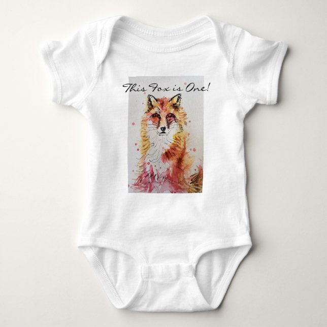 Cute Fox första födelsedag Orange Foxar Vattenfärg T Shirt (Framsida)