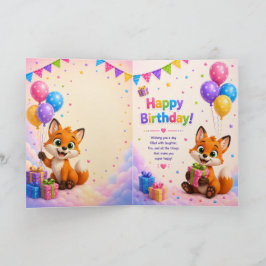 Cute Fox Happy Birthday Card for Kids Kort