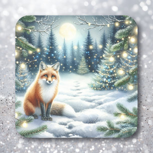 Cute Fox i en fantastisk juljul Fyrkantigt Klistermärke