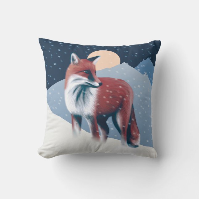 Cute Fox i illustrationen av vinter-Snö Kudde (Framsida)