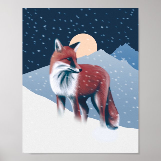 Cute Fox i illustrationen av vinter-Snö Poster (Framsidan)