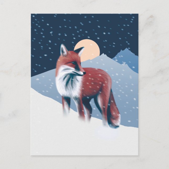 Cute Fox i illustrationen av vinter-Snö Vykort (Framsida)