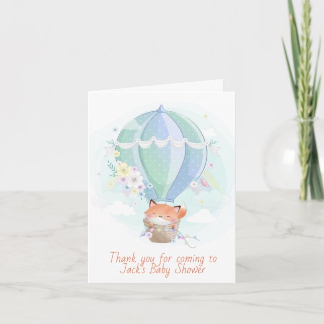 Cute Fox i Luftballong Baby Shower Tack Kort (Framsida)